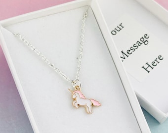 Pink Unicorn Necklace, Fantasy Jewelry, Rainbow Princess Jewellery, First Necklace for young girl, teen tween daughter gift for birthday