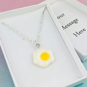 Fried Egg Necklace, Miniature Food Jewellery, cute birthday gift for girlfriend, Sunny Side Up Egg goofy gift for sister kitch foodie kawaii