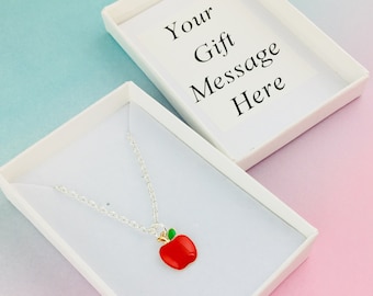 Red Apple Necklace, Silver Plated or Sterling Silver Chain, Teacher gift for her, Fruit Jewellery, Gift for Vegan, Thank you Gift vegetarian