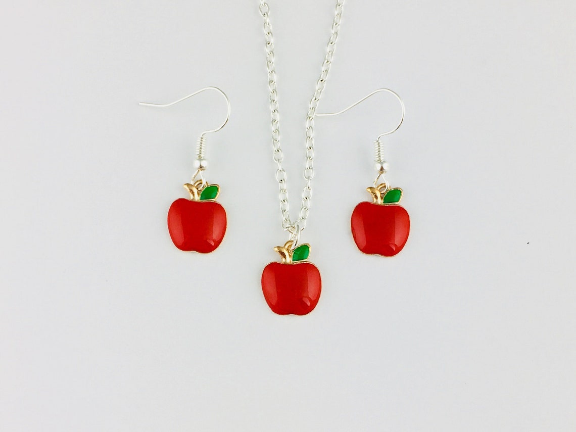 Red Apple Jewellery Set Apple Earrings and Apple Necklace Etsy