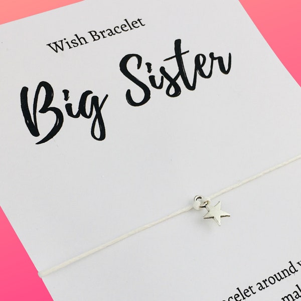 Big Sister Wish Bracelet, family appreciation gift, thank you gift, thank you jewellery, birthday gift for teen girl, teenager tween gift,
