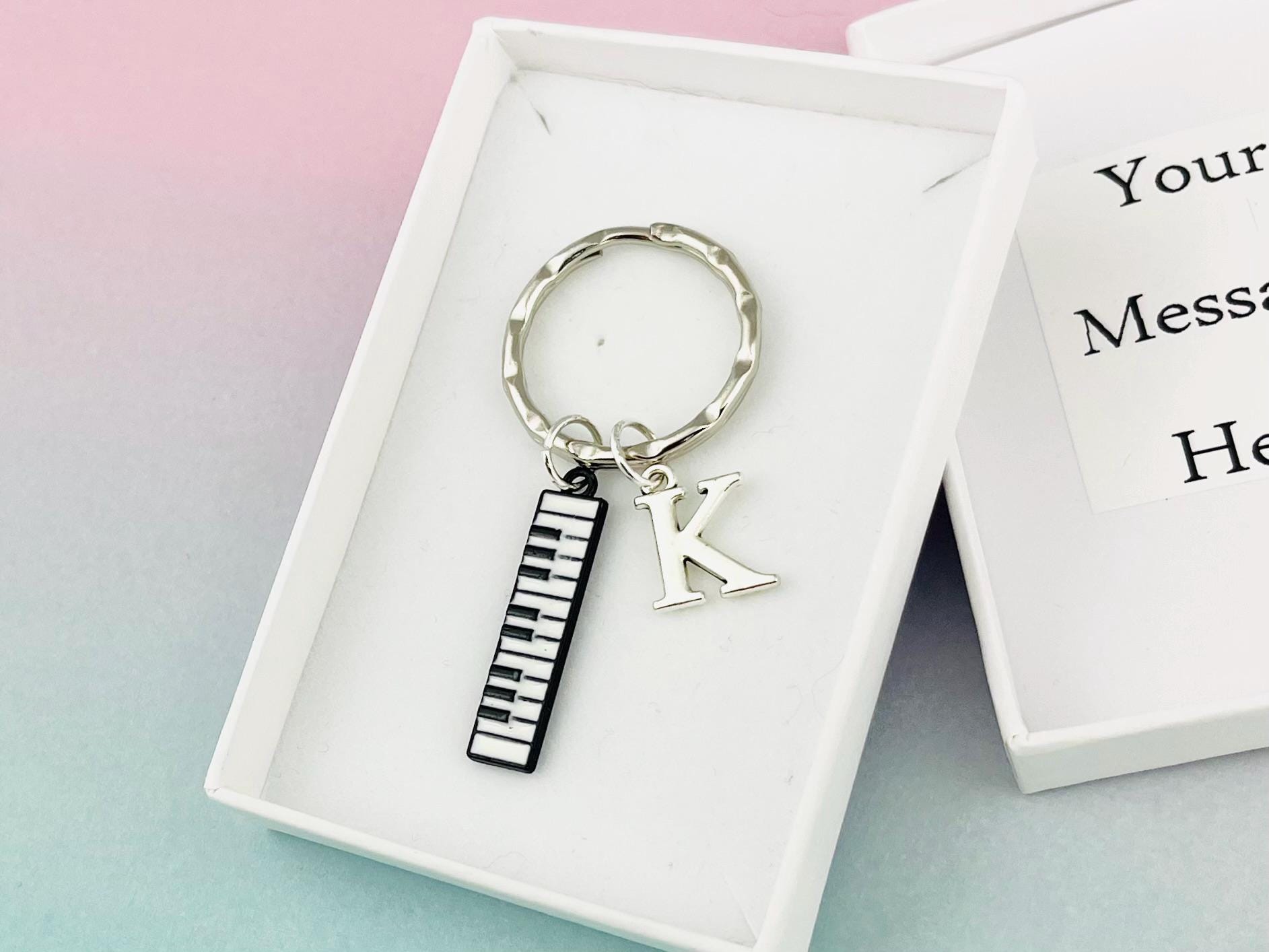 Personalised Piano Keyring With Initial Charm, Keyboard Keychain ...
