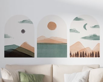 Minimale landschap muur sticker, Arch muur sticker, verwisselbare muur sticker, Boho decor, Boho Wall Art, Peel en Stick verwisselbare muur stickers