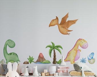 Dinosaurs Wall Decal, Nursery Wall Decals, Removable Wall Decal, Watercolor Wall Decal, Dinosaurs Kids Decor, For Baby Room Decor, Stickers