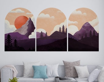 Watercolor Landscape Wall Decal, Removable Wall Decal, 3 Of Set Mid Century Decal, Contemporary Sticker, Terracotta Wall Sticker, Modern Art