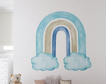 Decalcomania da parete arcobaleno blu, Decalcomania murale rimovibile, Decalcomania da parete per bambini, Decorazioni murali per ragazzi, Decorazione per sale giochi, Decorazione per camere per bambini, Decorazioni per camere per bambini