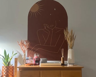 Abstract Woman Wall Decal, Boho Wall Stickers,  For Living Room Wall Decal, Earth Tones Decoration Wall Decals,  Modern Wall Decal
