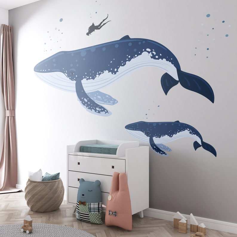 Whales Wall Decal Removable Baby Wall Decals Nursery Peel Etsy