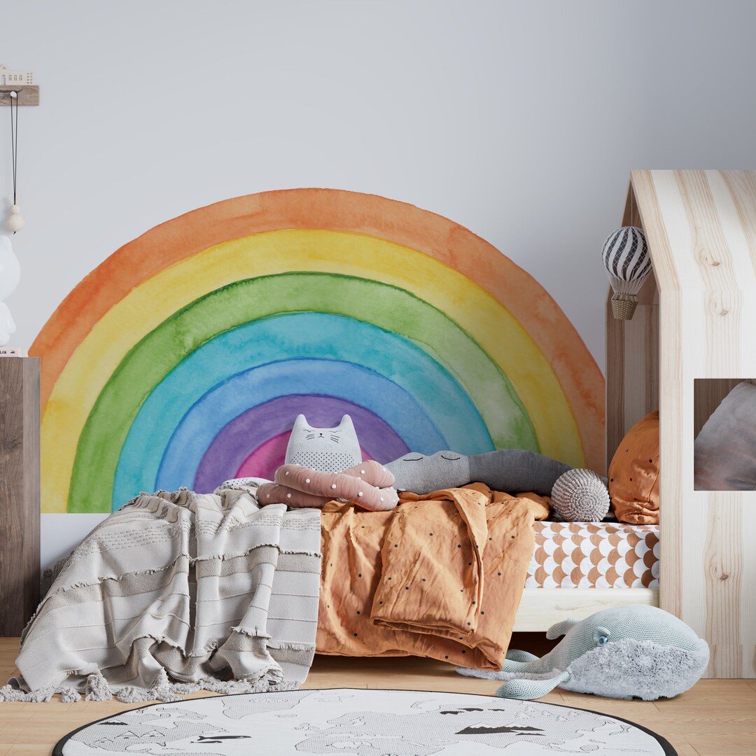Large Watercolor Rainbow Wall Decal: Peel and Stick Mural - Etsy