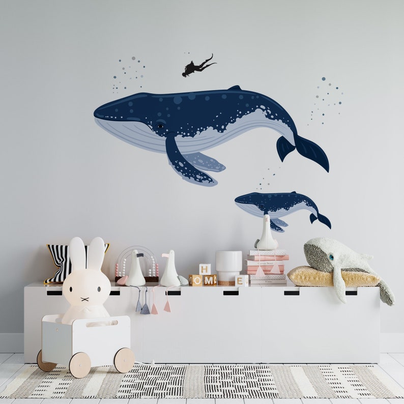 Whales Wall Decal Removable Baby Wall Decals Nursery Peel Etsy