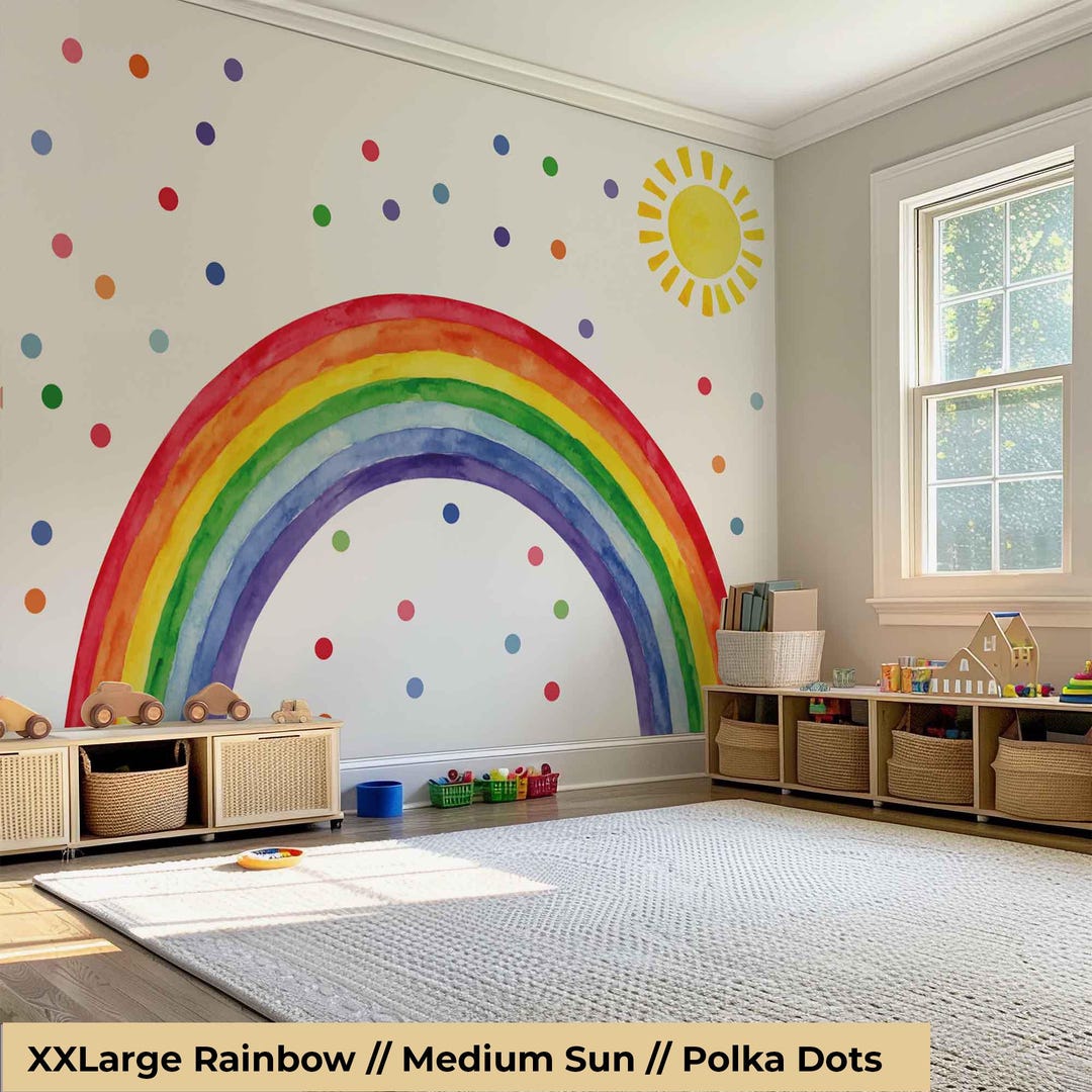 Watercolor Rainbow Wall Decals: Polka Dot Nursery Decor, Removable ...