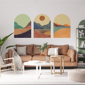 Mid Century Wandtattoo, abnehmbares Wandtattoo Abstrakt Berg Zeitgenössische ästhetische Hintergründe Landschaften Wandpapier, Boho Wandtattoo