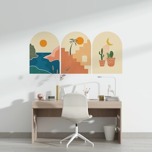 Contemporary Boho Wall Decal, Removable Wall Decal, Nursery Wall Decal, Abstract Aesthetic Backgrounds Landscapes Wallpaper, Boho Wall Decal