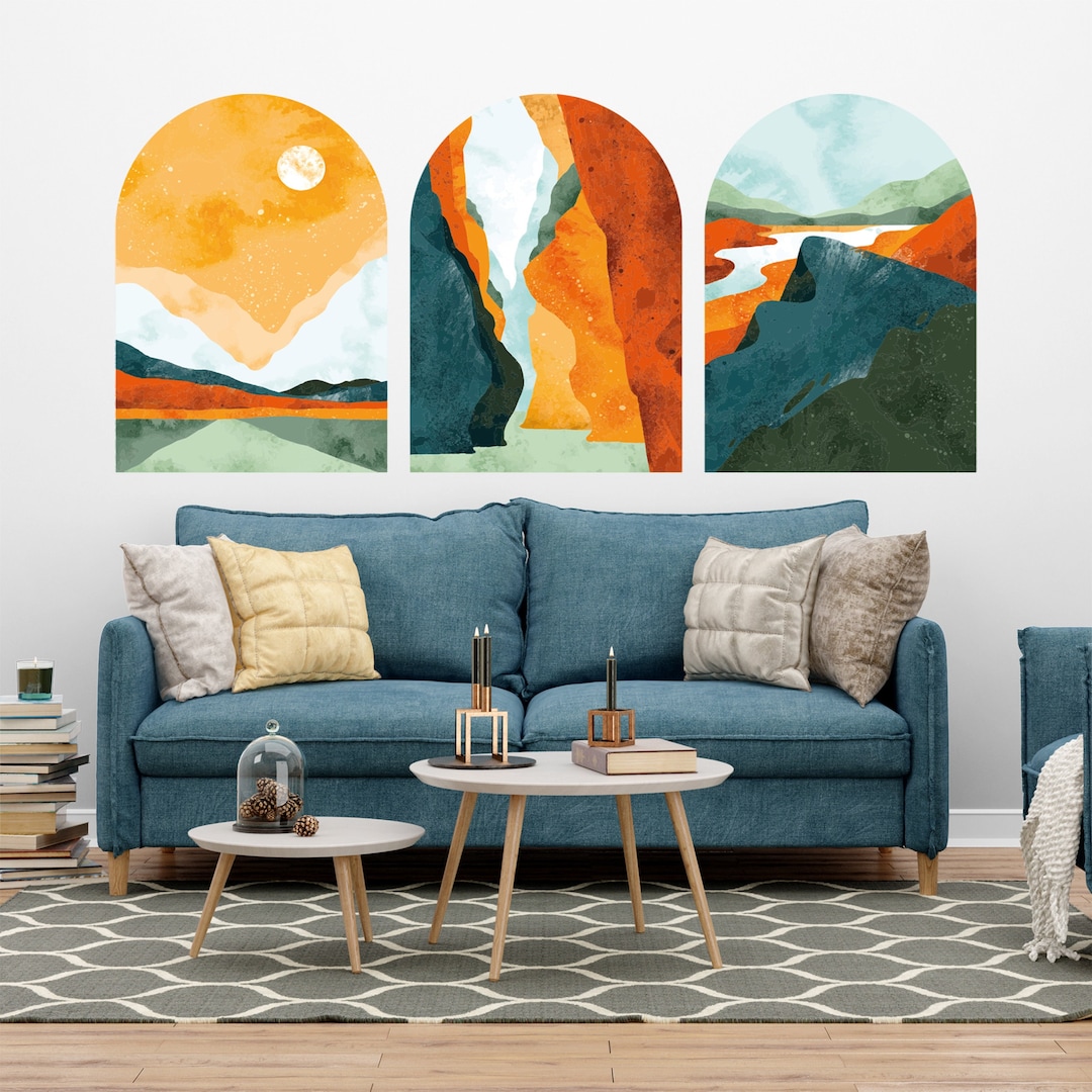 Mid-century Modern Landscape Wall Decal: Bohemian Peel and Stick Art - Etsy