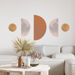Moon Boho Wall Decal: Abstract Geometric Stickers, Earth Tones