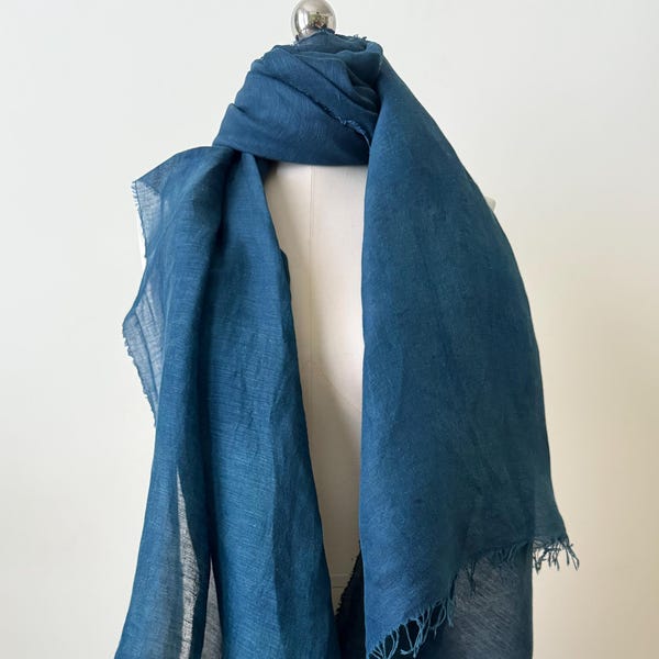 Indigo Over-dye Repurposed Linen Shawl