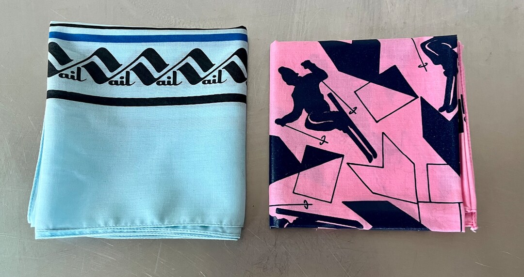 Set of 2 1980s Ski Resort Pink Bandanas Killington and Vail Etsy