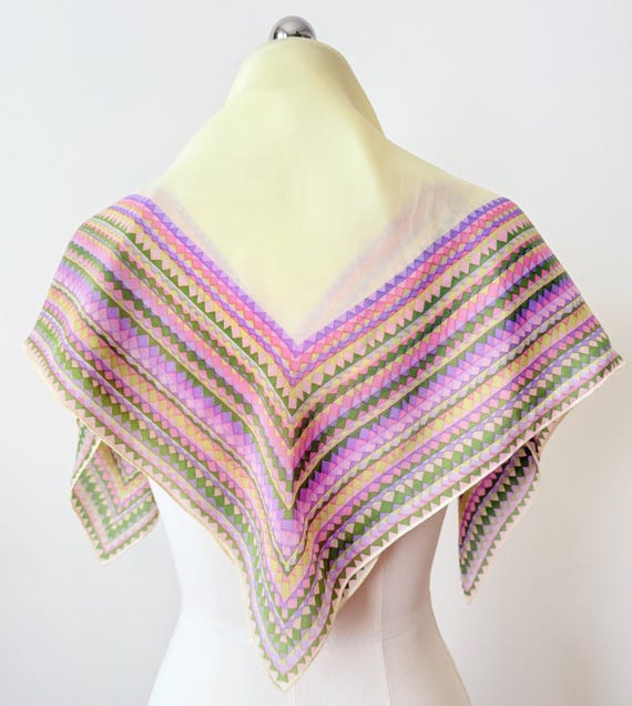 1970s Rayon Crepe Scarf (w/decorative border)