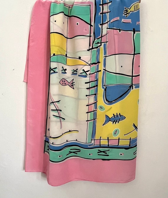 Vintage Silk Scarf Memphis Style 1990s