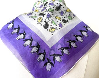 1950s Penguin and Fish Silk Neckerchief - Rare