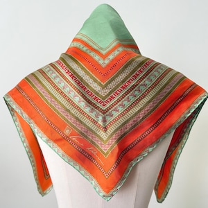 1980s Anne Klein Silk Scarf (mint green, orange)