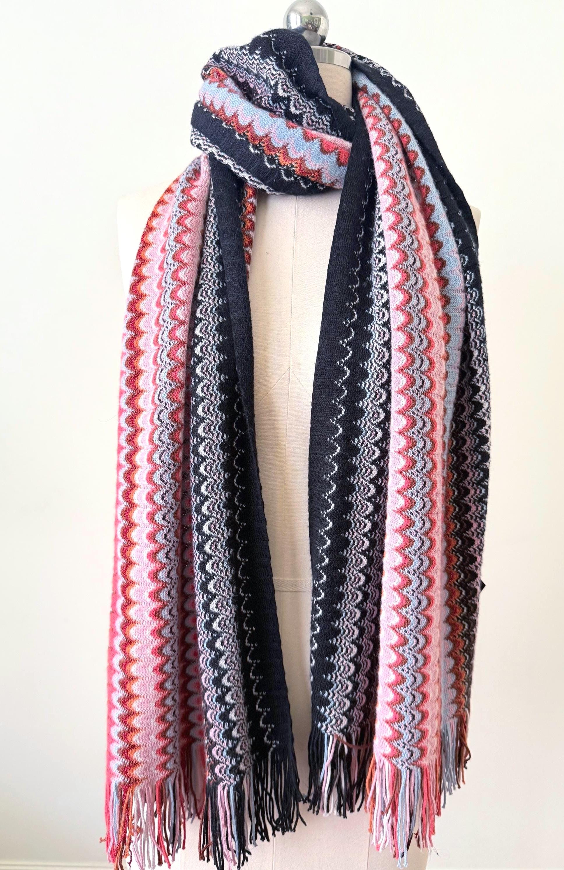 Châle Vintage Missoni En Soie - Multicolore Motifs Géométriques - Occasion Bon état