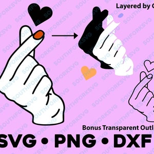 Kpop Finger Herz SVG PNG DXF Farbschnittdatei Silhouette Musik Liebe Boy Band koreanische Hand Symbol Geste Zeichen kommerzielle Nutzung