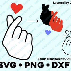 Kpop Finger Herz SVG PNG DXF Farbschnittdatei Silhouette Musik Liebe Boy Band koreanische Hand Symbol Geste Zeichen kommerzielle Nutzung