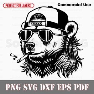 Bear Mullet Trucker Hat Gafas de sol svg png dxf eps pdf vector diseño gráfico corte impresión tinte sub láser grabado cnc archivo digital uso comercial