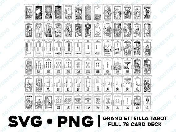 Full 78 Set Grand Etteilla Tarot Card Deck SVG PNG Bundle