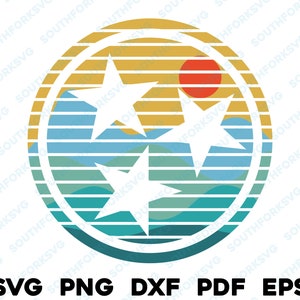Retro bergen Tennessee Tri-Star svg png dxf eps pdf gelaagd op kleur vector grafisch ontwerp digitaal bestand VS 50 staatsvlaggen VS Amerika