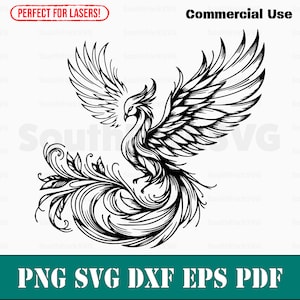 Fichier de gravure laser Phoenix svg png dxf eps pdf | Conception graphique vectorielle, impression découpée, impression, sublimation, gravure laser, fichiers numériques, utilisation commerciale