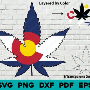 Bandera del estado de Colorado Hoja de marihuana svg png dxf eps pdf diseño gráfico vectorial archivo digital Dispensario de CO Fumar marihuana Cáñamo CBD thc Cannabis