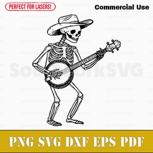 Esqueleto tocando Banjo svg png dxf eps pdf / grabado láser cortado archivos de impresión vector gráfico clip art / descargar uso comercial