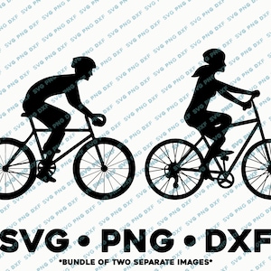 男の子と女の子の自転車乗り SVG PNG DXF カット ファイル シルエット カメオ トレイル ライディング バイク カップル アウトドア アクティビティ アクティブ ライフスタイル