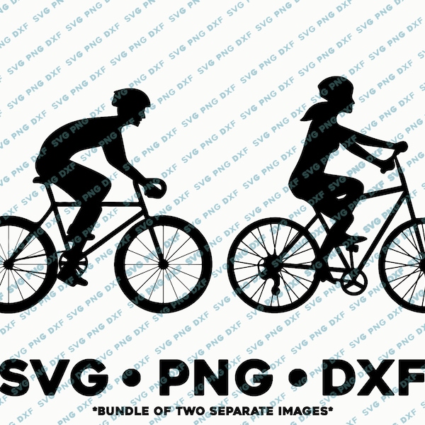 Boy and Girl Bicycle Riders SVG PNG DXF Cut File for  Silhouette Cameo Trail Riding Bike Couple Outdoors Activity Active Lifestyle