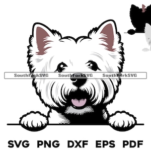 Peeking West Highland White Terrier Dog Head Layered by Color svg png dxf eps pdf | vector graphic cut file laser clip art | commercial use