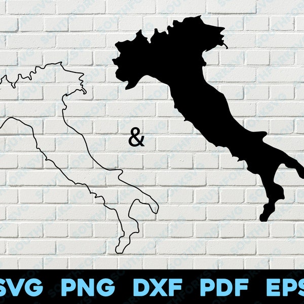 Italy Country Silhouette & Outline Shapes svg png dxf pdf eps vector graphic design cut engraving laser file image shapes map Europe Italian