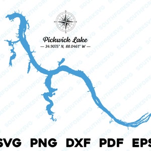 Pickwick Lake Tennessee kaart vorm silhouet svg png dxf pdf eps vector grafisch ontwerp gesneden gravure laserbestand afbeelding meerhuis