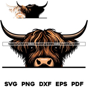 Peeking Highland Cow Head Layered svg png dxf eps pdf transparent vector graphic design cut print dye sub laser engrave files commercial use