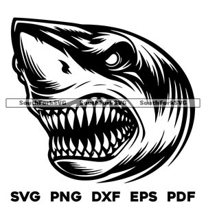 Angry Shark svg png dxf eps pdf | vector graphic cut file laser engrave files clip art stencil | instant digital download commercial use