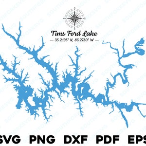 Tims Ford Lake Tennessee Map Form Silhouette svg png dxf pdf eps Vektorgrafik geschnitten Gravur Laser-Datei Bild Bootfahren Seehaus