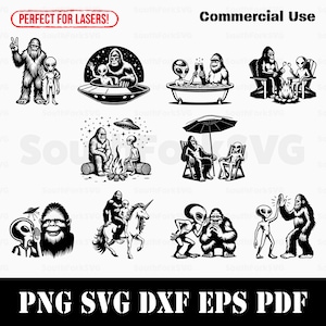 Bigfoot and Alien Designs Bundle svg png dxf pdf eps | vector graphic design cut print dye sub laser engrave digital files commerial use