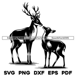 Macho Buck & Hembra Doe Deer Pareja / svg png dxf eps pdf / vector gráfico corte archivo láser clip art / descarga digital instantánea uso comercial