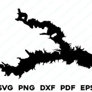 Richland-Chambers Reservoir TX Lago Mapa Forma Contorno Silueta svg png dxf pdf eps vector diseño gráfico grabado corte láser archivo barco casa