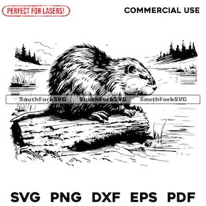 Lasergraveren van bestanden muskusrat rivier scène svg png dxf eps pdf | vectorafbeelding knippen print dye sub laser cnc-bestanden commercieel gebruik