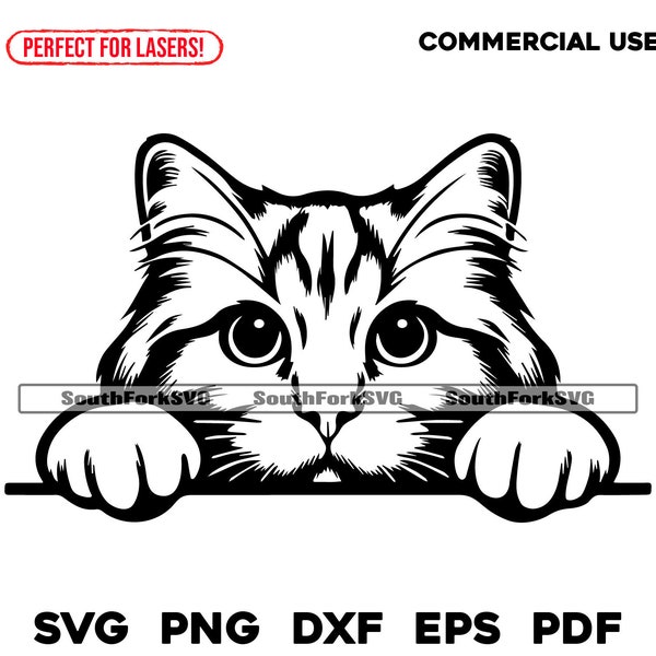 Ginger Cat Peeking Design | svg png dxf eps pdf | vector graphic cut file laser clip art | instant digital download commercial use