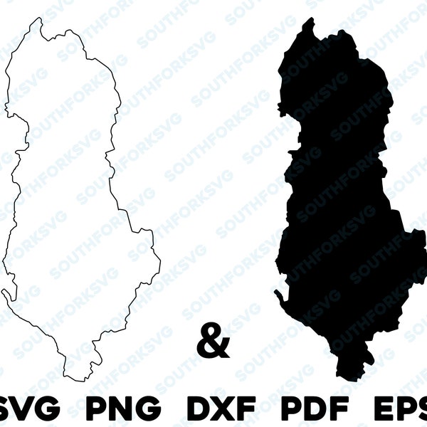 Albania Country Silhouette & Outline Shapes svg png dxf pdf eps vector graphic design cut engrave laser file image map Europe