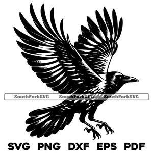 Flying American Crow Bird Design / svg png dxf eps pdf / grafica vettoriale tagliata file laser clip art / download digitale istantaneo uso commerciale