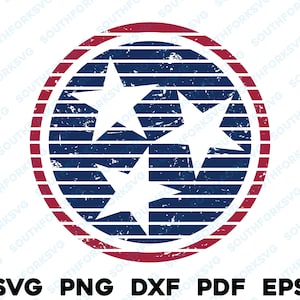 Verontruste blauwe en rode Tennessee Tri-Star svg png dxf eps pdf vector grafisch ontwerp digitaal bestand US 50 State Flags USA Amerika Verenigde Staten
